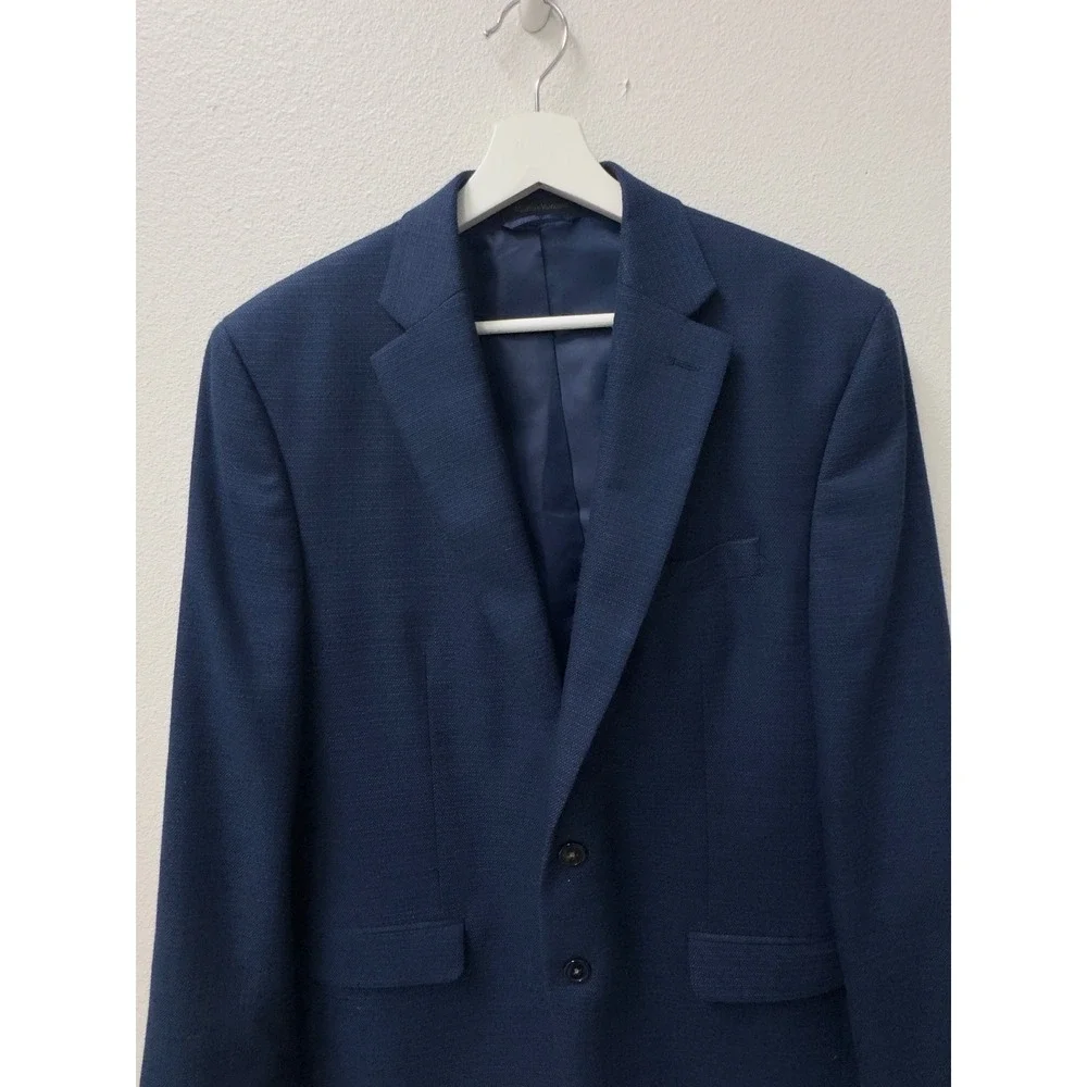 Chaps Blazer Mens 40R Blue Textured Two Button Single Vent Jacket Academia Prep